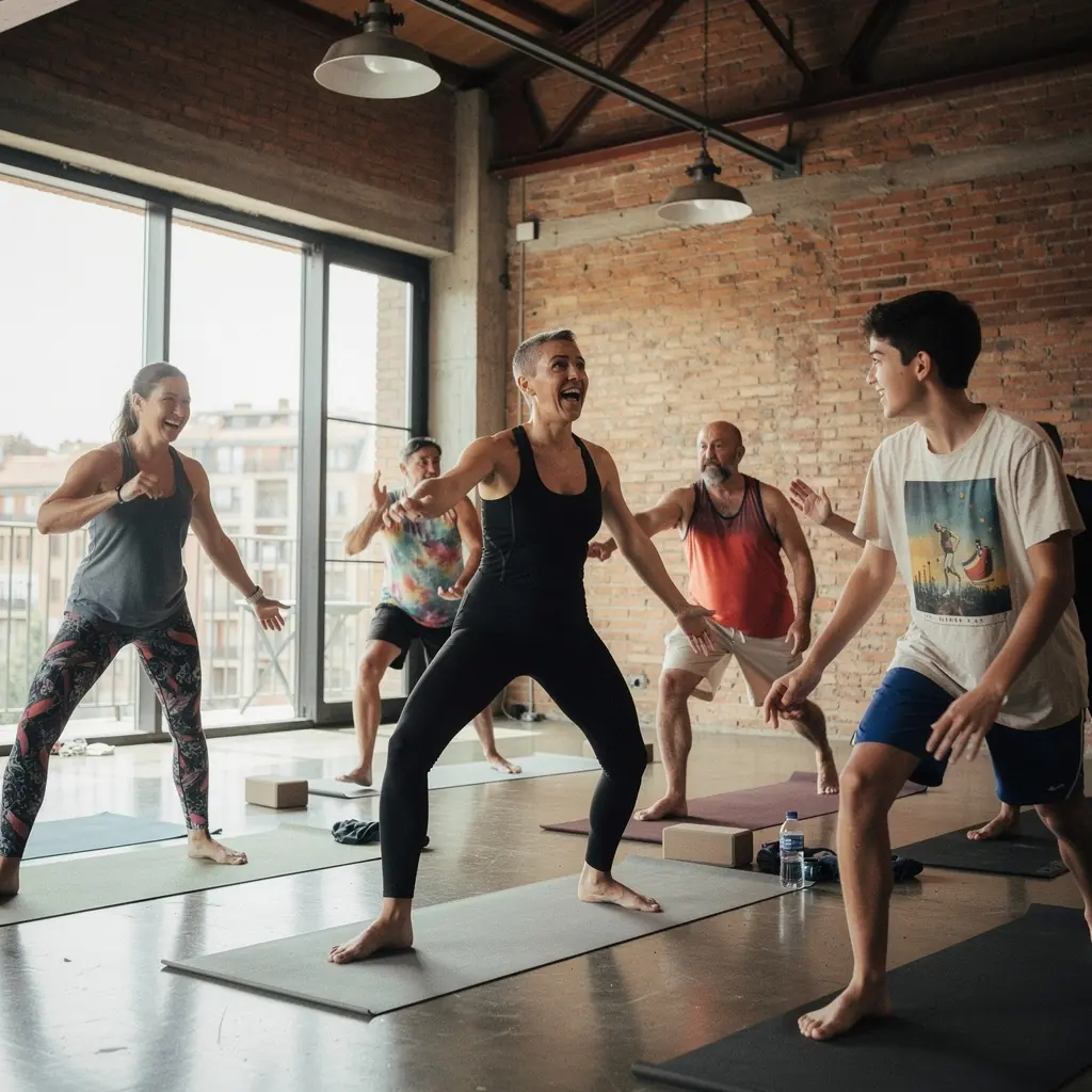 Participantes relajándose en la postura del cadáver al final de la clase.