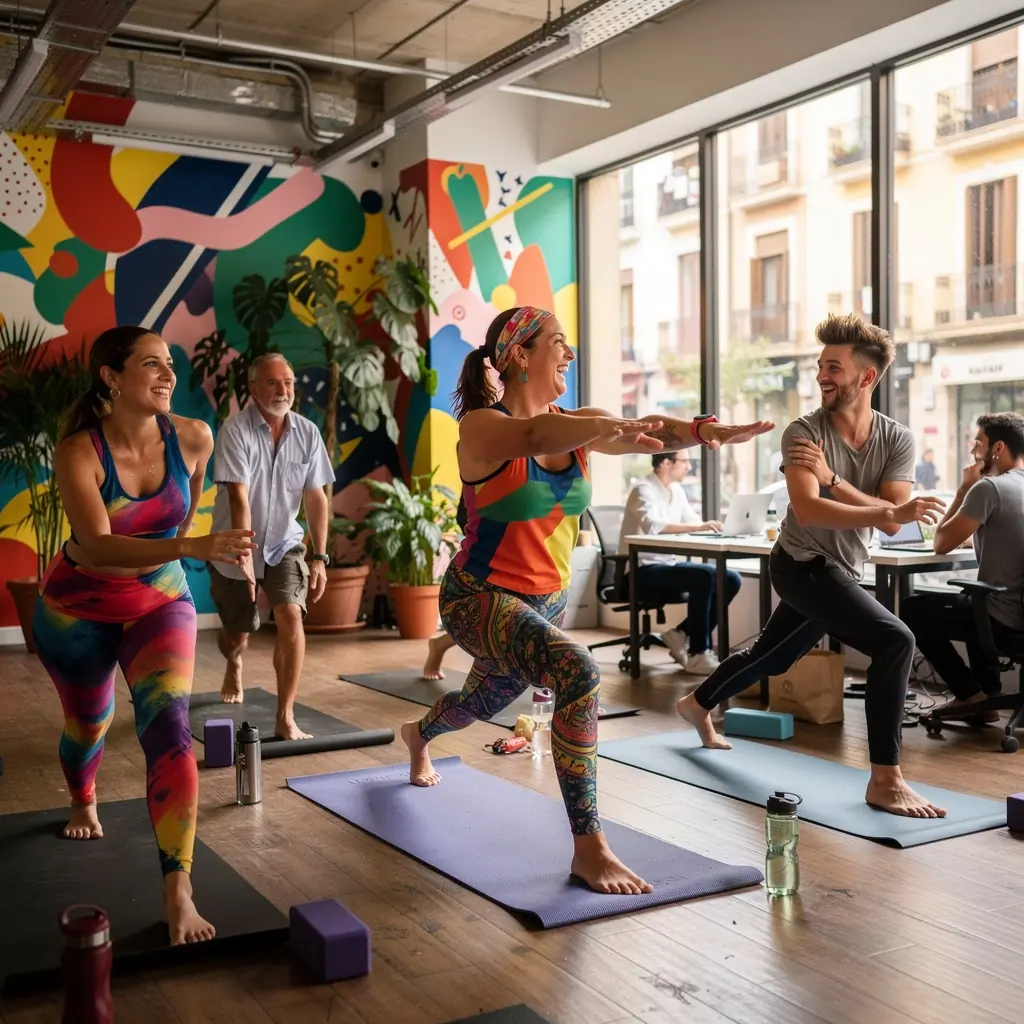 Participantes relajándose en la postura del cadáver al final de la clase.