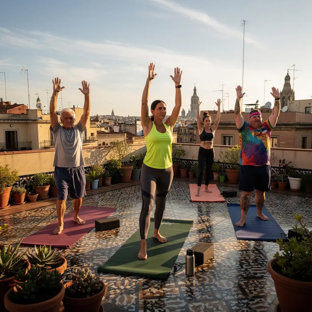 Participantes relajándose en la postura del cadáver al final de la clase.