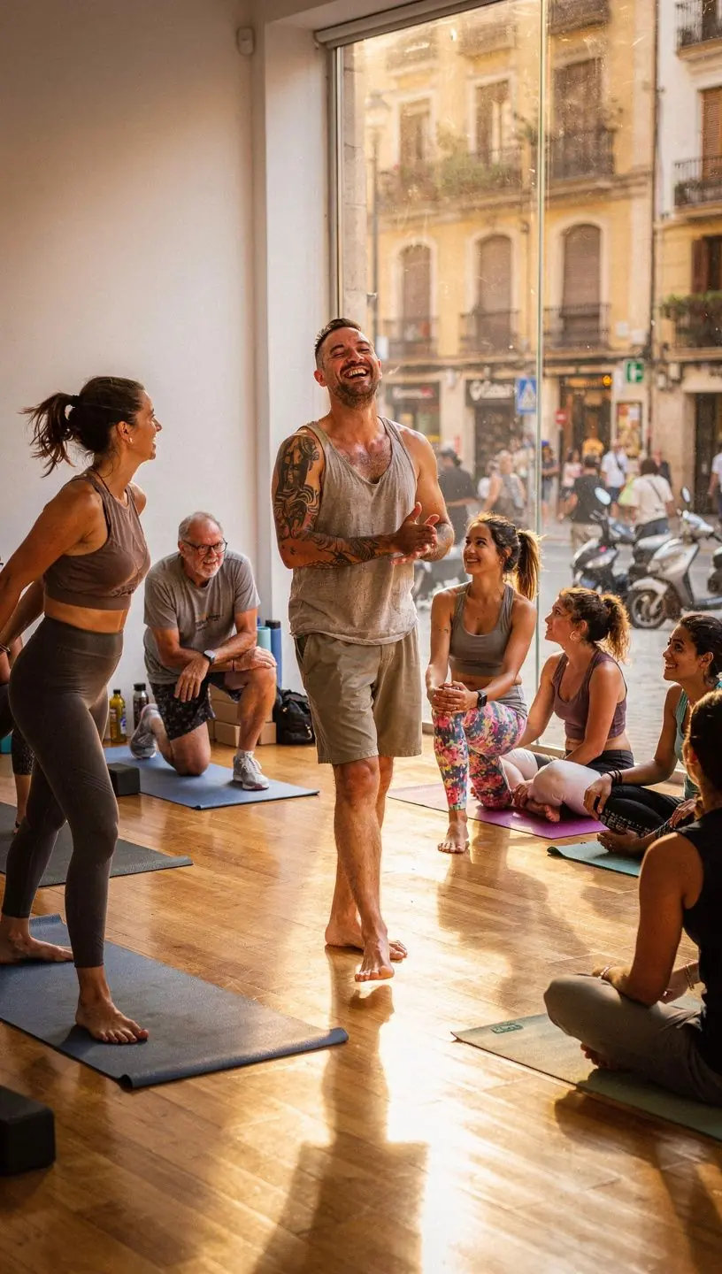 Participantes relajándose en la postura del cadáver al final de la clase.